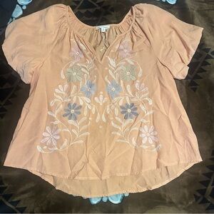 Blu Pepper Women Medium Floral Embroidered Blouse in Peach Top
